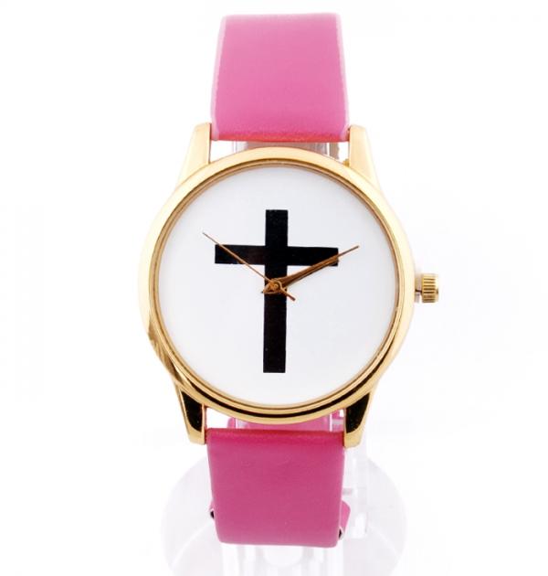Розов часовник с кръст