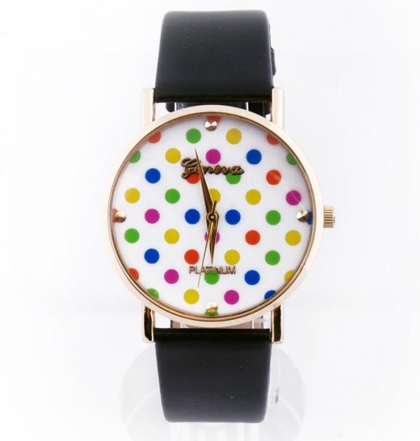 Черен часовник с цветни точки