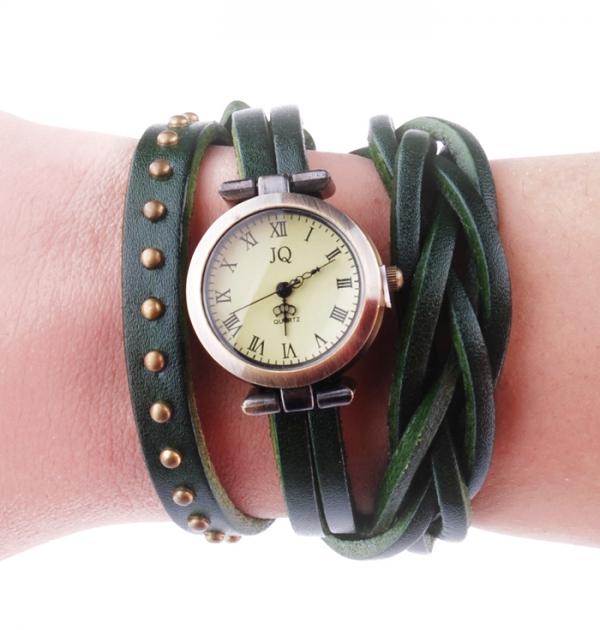 Зелен часовник-гривна с капси