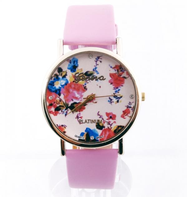 Стилен розов часовник с цветя