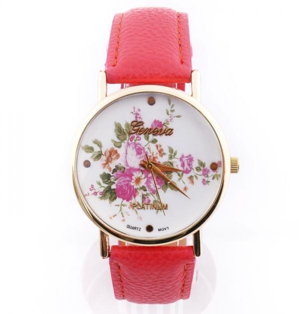 Розов часовник с флорални мотиви