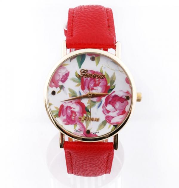 Червен часовник с цветя